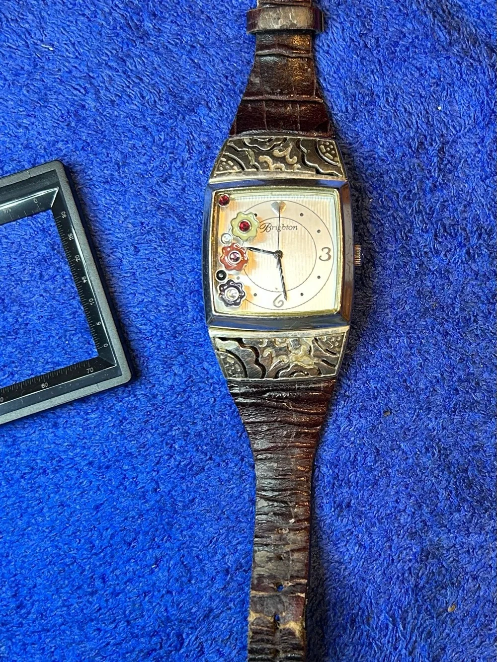 Brighton Vicenza women’s watch Japan movement reversible band brn/blk new batt.
